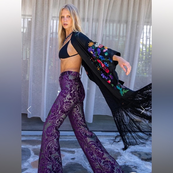 Johnny Was Tops - Johnny Was |Black Floral Embroidered Kimono with Fringe